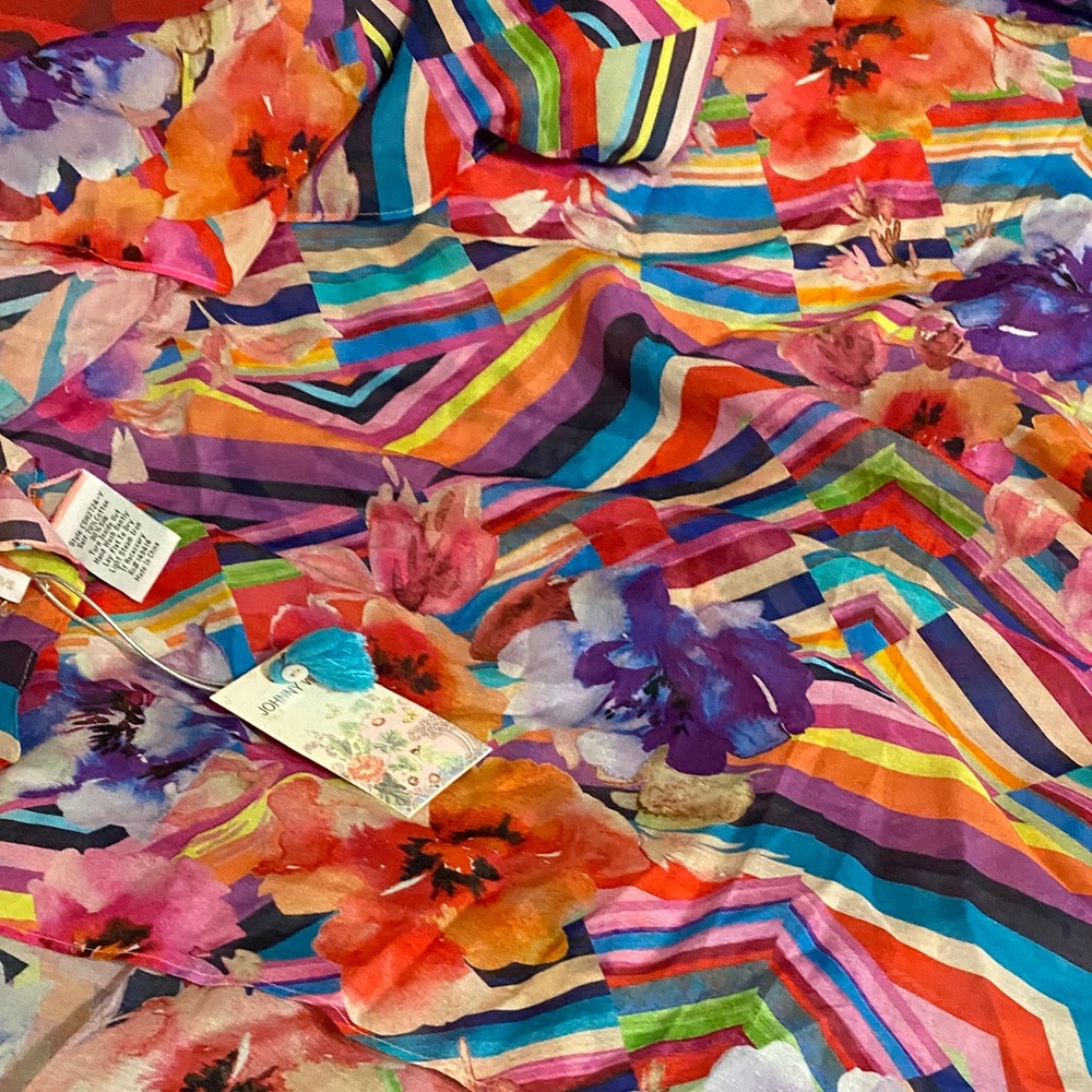Johnny Was Multicolor Floral and Stripe Fabric